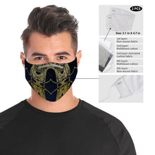 Load image into Gallery viewer, This face designer mask is made of skin-friendly polyester material that is breathable and comfortable to wear. Comes with a set of two PM2.5 filters (made from non-woven fabric, melt-blown cotton, and activated carbon fabric). It is perfect for everyday use. Soft and breathable. Bendable Nose Wire. Filter Pocket.
