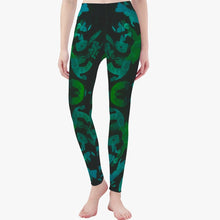 Load image into Gallery viewer, Green and black yoga or pilates pants.