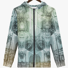 Load image into Gallery viewer, Class fit type designer hoodie for men. Zipper up closure. Handmade with premium polyester blend fabric, guarantee the soft wearing feeling. Reinforced cuffs and waist, durable for daily occasions. Roomy pockets for must-have storage.