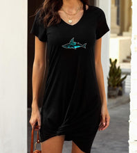 Load image into Gallery viewer, This is a fashionable ladies' short-sleeved T-shirt dress. The cutout on the shoulders and the knotted hem make this dress very unique. With high-quality fabrics, the printing effect is great! It keeps warm in cool weather and also makes women more elegant and sexy.