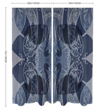 Load image into Gallery viewer, This unique designer blue curtain can block 40%-50% of the sunlight while still letting sufficient light in. It is suitable for bedrooms, living rooms, offices, hotels, etc. Material: Chiffon (100% polyester). Features: Easy to care and durable; Spliced in the middle into 2 pieces. Choose your size from the chart below. Free shipping.