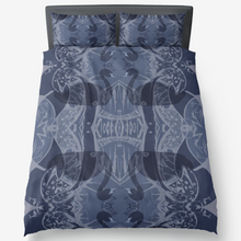 Load image into Gallery viewer, This Swan Lake dark blue duvet cover is designed by award-winning designer, Joe Ginsberg for Ace Shopping Club. The set contains 1 duvet cover, and 2 pillowcases. Made of high-density anti-allergy polyester plain fabric, with the perfect pilling resistance. The duvet feels smooth and breathable.