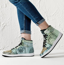 Load image into Gallery viewer, Top quality designer high-top sneakers for him and her. Leather with mesh lining construction. Soft EVA padded insole. EVA outsole for traction and exceptional durability. Free shipping.