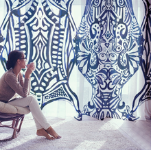 Load image into Gallery viewer, Delft Blue Designer Curtain Set