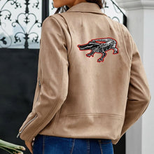 Load image into Gallery viewer, This Microsuede Khaki designer short is soft and comfortable to wear. With soft suede on the surface, this jacket can keep you warm during spring, fall and winter. There are three colors for you to choose. Material:100% polyester. Slanted zipper. Four side pockets with zippers. Wide notched collar design. Free shipping.