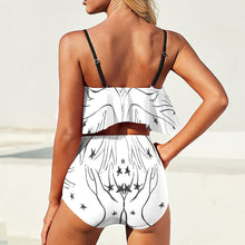 Load image into Gallery viewer, This two-piece draped top bikini feels soft against your skin. Designed by JG and only available at Ace Shopping Club. Material: 86% Polyester + 14% Spandex. Removable Padding. Black shoulder strap. High Waist. High-cut leg. Free Shipping.