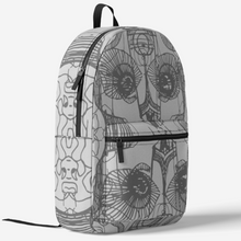Load image into Gallery viewer, This retro skeleton designer backpack has a simple design. Two large spacious compartments with an internal 15” laptop sleeve, zippered front mesh & utility pocket & a side water bottle holder