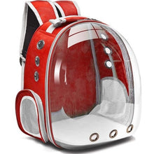 Load image into Gallery viewer, This red pet backpack is create to bring along your pet. This travel pet carrier is for cats and small dogs. Weight: 11-14.3 pounds ( 5-6.5kg). Material: Plastic. Feature: Breathable. Size: 12.2 x 16.5 x 11 inches Deep (31 x 42 x 28 cm Deep). Free shipping.