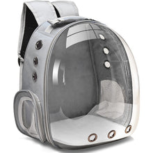 Load image into Gallery viewer, This grey pet backpack is create to bring along your pet. This travel pet carrier is for cats and small dogs. Weight: 11-14.3 pounds ( 5-6.5kg). Material: Plastic. Feature: Breathable. Size: 12.2 x 16.5 x 11 inches Deep (31 x 42 x 28 cm Deep). Free shipping.