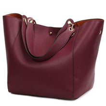 Load image into Gallery viewer, This beautiful large large capacity dark red leather handbag is perfect for everyday use. Closure Type: Hasp. Hardness: Soft. Lining Material: Synthetic Leather. Number of Handles/Straps: Two. Interior: Interior Compartment, Zipper Pocket, Slot Pocket, Cell Phone Pocket. Size: 11.81 x 1.97 x 7.87 inches (0cm x 5cm x 20cm). Free shipping.