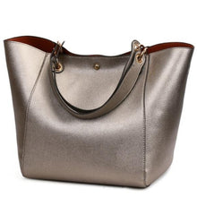 Load image into Gallery viewer, This beautiful large large capacity bronze leather tote bag is perfect for everyday use. Closure Type: Hasp. Hardness: Soft. Lining Material: Synthetic Leather. Number of Handles/Straps: Two. Interior: Interior Compartment, Zipper Pocket, Slot Pocket, Cell Phone Pocket. Size: 11.81 x 1.97 x 7.87 inches (0cm x 5cm x 20cm). Free shipping.