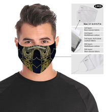 Load image into Gallery viewer, This face designer mask is made of skin-friendly polyester material that is breathable and comfortable to wear. Comes with a set of two PM2.5 filters (made from non-woven fabric, melt-blown cotton, and activated carbon fabric). It is perfect for everyday use. Soft and breathable. Bendable Nose Wire. Filter Pocket.
