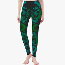Load image into Gallery viewer, Green and black yoga or pilates pants. 
