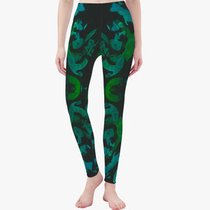 Green and black yoga or pilates pants. 