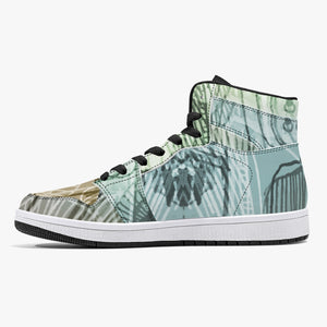 Green Skeleton Designer High-Top Leather Sneakers