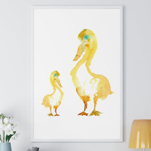 This mommy and baby ducky inspired artwork for your nursery interior decor is designed by New York artist, Joe Ginsberg.