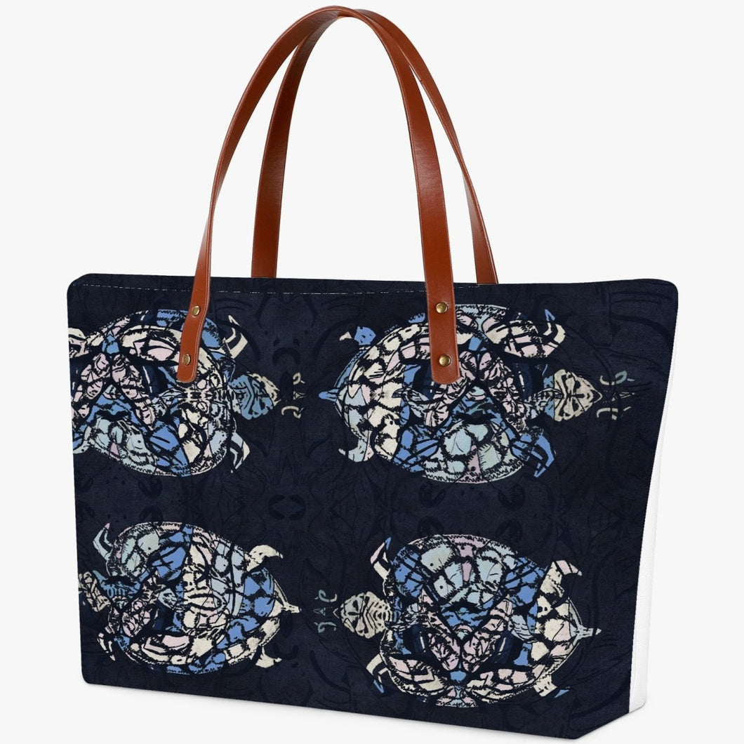 Beautiful safe the turtle designer tote for everyday use. Made of premium diving cloth fabric. Durable PU leather handles. Smooth top zipper closure. Ultra-large interior capacity for the storage of daily must-haves. Free shipping.