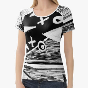 Classic Fit Black and white designer fitness t-shirt. Only available at Ace Shopping club.Material: Polyester Spandex Fabric.