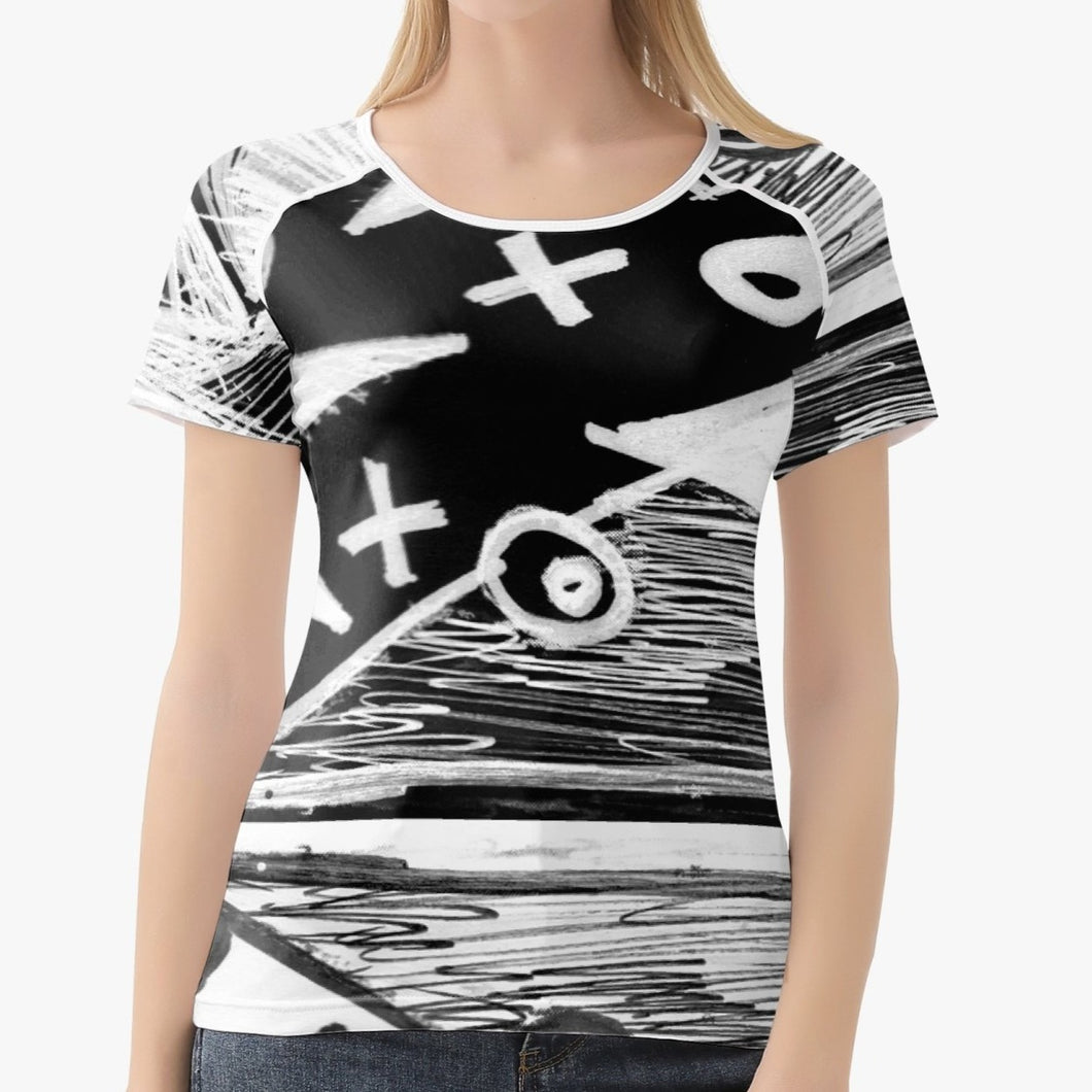 Classic Fit Black and white designer fitness t-shirt. Only available at Ace Shopping club.Material: Polyester Spandex Fabric.