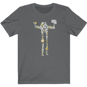 This updated grey robot t-shirt fits like a well-loved favorite. Super soft cotton and excellent quality print makes one to fall in love with it over and over again. Designed by Joe Ginsberg. Retail fit. Material: 100% Soft cotton (fibre content may vary for different colors). Runs true to size. Free shipping. 