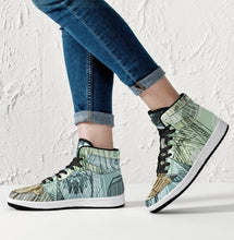 Load image into Gallery viewer, Top quality designer high-top sneakers for him and her. Leather with mesh lining construction. Soft EVA padded insole. EVA outsole for traction and exceptional durability. Free shipping. 
