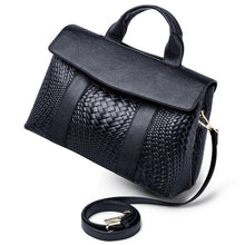 Load image into Gallery viewer, Luxurious black vintage leather bag. Size: 13.18 x 8.58 x 5.23 inches (33.5cm x 21.8 x 13.3cm). Number of Handles/Straps: Single. Material: Genuine Leather. Lining Material: Nylon. Interior: Interior Compartment. Interior: Interior Slot Pocket. Hardness: Soft. Decoration: Lock. Closure Type: Zipper. Free shipping.
