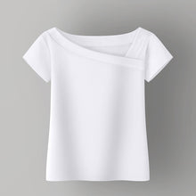 Load image into Gallery viewer, Beautiful simple white shirts in black and white. Material: 95% cotton, 5% Spandex. Sleeve Style: Regular. Sleeve Length: Short. Fit Type: Regular. Fabric Type: Broadcloth. Collar: Skew Collar. Clothing Length: Regular
