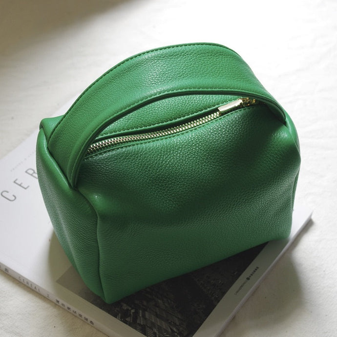 Casual designed green box handbag. Material: Leather. Lining Material: Cotton. Interior: Cell Phone Pocket. Hardness: Soft. Closure Type: Hasp. Closure: zipper. Size: 12.59 x 11.02 inches (32cm x 28 cm). Free shipping.