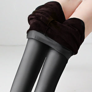 Cool leggings that are warm and stylish. Waist type: high. Material: Spandex, polyester and velour. Seam: seamless. Length: ankle-length. Size: L to 6XL. Free Shipping.