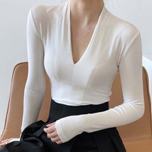 Load image into Gallery viewer, Simple v-neck-shirt. Sleeve Style: Regular. Sleeve Length: Full. Material: Cotton and spandex. Fit Type: Regular. Fabric Type: Broadcloth. Collar: V-Neck. Clothing Length: Regular. Free Shippin
