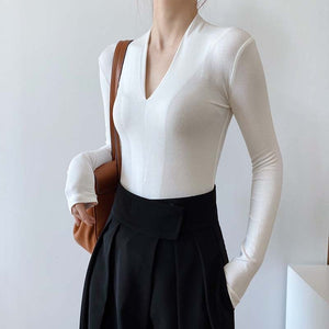 Long Sleeved V-Neck Top | Multiple Colors