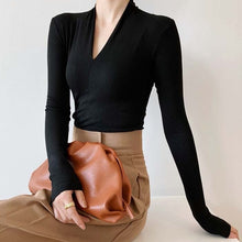 Load image into Gallery viewer, Simple v-neck-shirt. Sleeve Style: Regular. Sleeve Length: Full. Material: Cotton and spandex. Fit Type: Regular. Fabric Type: Broadcloth. Collar: V-Neck. Clothing Length: Regular. Free Shippin
