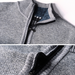 Detail grey stand collar zipper sweater for fall and winter. Buy all your office clothes at Ace Shopping Club.