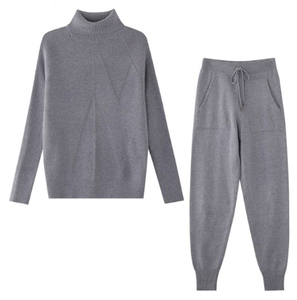Grey knitted tracksuit just for you. Pant Length: Full Length. Material: Acetate, Acrylic, Microfiber. Material Composition: Natural fiber