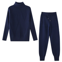 Load image into Gallery viewer, Blue women&#39;s knitted tracksuit just for you. Pant Length: Full Length. Material: Acetate, Acrylic, Microfiber. Material Composition: Natural fiber
