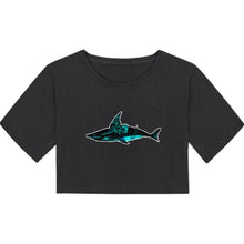 Load image into Gallery viewer, This designer shark inspired black crop top is made of soft fabric, which guarantees comfort. There are two colors to choose from and it&#39;s only available at Ace Shopping Club. Material: 100 % Cotton (150g/㎡). Regular fit. Free Shipping.
