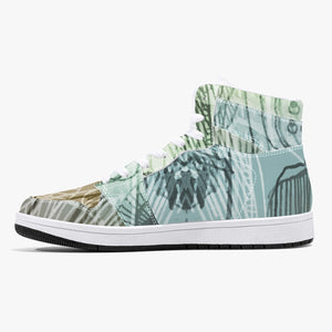 Green Skeleton Designer High-Top Leather Sneakers