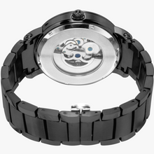 Load image into Gallery viewer, This watch is a unique gift for someone who loves fishing. Designer by Joe Ginsberg. Classic analogues high quality automatic mechanical movement watch. High-density black stainless-steel. 
