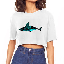 Load image into Gallery viewer, This designer shark inspired white crop top is made of soft fabric, which guarantees comfort. There are two colors to choose from and it&#39;s only available at Ace Shopping Club. Material: 100 % Cotton (150g/㎡). Regular fit. Free Shipping.
