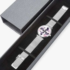 Premium waterproof ultra-thin designer watch has a classic quartz movement. Designed by Joe Ginsberg. High density 304 stainless steel case and bands. 