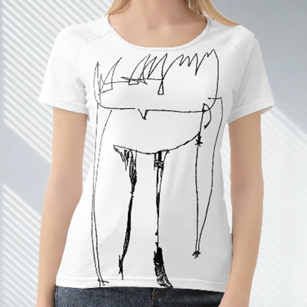 Classic fit designer women's t-shirt. Color: White. Material: Polyester Spandex Fabric. Polyester breathable fabric. Taped neck and shoulders for durability. Quarter-turned to eliminate center crease. Double needle sleeve and bottom hem. Free shipping.