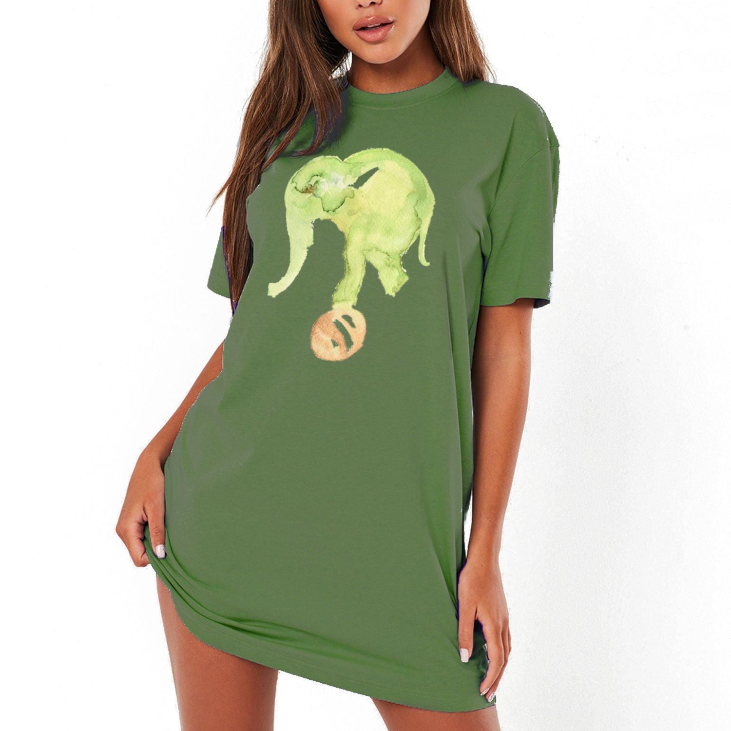 Little Elephant Designer T-shirt Dress Olive / M Little Elephant Designer T-shirt Dress Olive / M