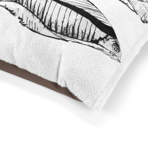 Give your pet a place of their own with our pet bed! This feather soft fleece exterior is printable on one side, and has a dark brown zippered back and pillow insert. 