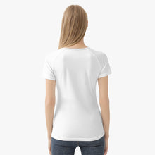 Load image into Gallery viewer, Classic fit designer women&#39;s t-shirt. Color: White. Material: Polyester Spandex Fabric. Polyester breathable fabric. Taped neck and shoulders for durability. Quarter-turned to eliminate center crease. Double needle sleeve and bottom hem. Free shipping.
