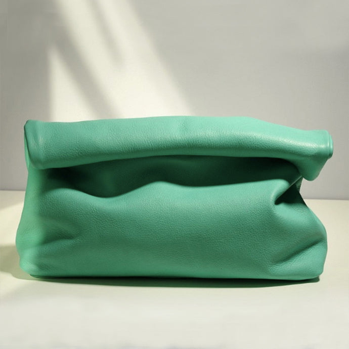 Casual designed green clutch bag. Material: Leather. Lining Material: Cotton. Interior: Cell Phone Pocket. Hardness: Soft. Closure Type: Hasp. Closure: zipper. Size: 12.59 x 11.02 inches (32cm x 28 cm). Free shipping.
