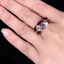 Load image into Gallery viewer, Red Garnet Ring. Metal: 925 Sterling Silver. Main Stone: Red Garnet. Setting Type: Prong Setting. Main Stone Size: 5*7mm. Free shipping. 
