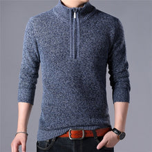 Load image into Gallery viewer, Grey blue stand collar zipper sweater for fall and winter. Buy all your business clothes at Ace Shopping Club.
