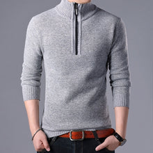 Load image into Gallery viewer, Grey stand collar zipper sweater for fall and winter. Buy all your office clothes at Ace Shopping Club.
