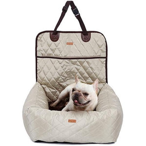 Fantastic portable dog travel bed that also works as a carseat for long rides. Size: Small and medium dogs.  Fit-able Weight: Pets smaller than 29.7 pounds (13.5kg). Feature: Eco-Friendly. Size: 23.6. x 19.6 x 22.8 inches (60 x 50 x 58 cm). Material: 900D nylon + pp cotton. Cover Removable: yes. Free shipping. 