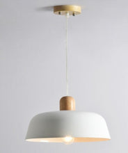 Load image into Gallery viewer, The perfect round modern white metal kitchen or dining room lamp. This hanging pendant is suspended from the ceiling by a cord. Bulbs are not included. Technics: Painted metal and wood. Power Source: AC. Warranty: 3 years. Number of light sources: 1 Lighting Area: 107.6 - 161 square foot (10-15 square meters). Base Type: E27. Not dimmable. Switch Type: no. Light Source: LED Bulbs. Voltage: 90-260V. Style: Modern. Free shipping.
